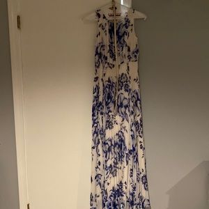 Eliza J Pleated Floral Chiffon Belted Maxi Dress Size 2